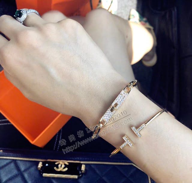 Hermes首飾品 愛馬仕高端定制頂級Ag925純銀女款手鏈 Hermes滿鑽Kelly手鏈  zgh1522
